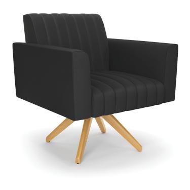 Imagem de Poltrona Giratória Viena Gomada Corino Preto Base de Madeira MA30 - D'Rossi