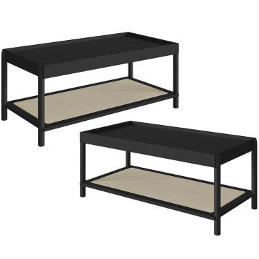 Imagem de Kit 02 Mesas de Centro Para Sala de Estar Pés Madeira Moss A03 Nero Preto - Lyam Decor