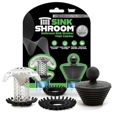 Imagem de SinkShroom Protetor de ralo de pia de banheiro ultra revolucionário, aço inoxidável com tampa