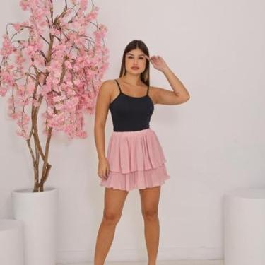 Imagem de Saia Curta Feminina Plissada com Elástico Caimento Rodadinho Forro e Cintura Alta-Feminino