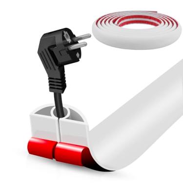 Imagem de Capa de cabo de piso autoadesiva, gerenciamento de cabos de 3 m, protetor de extensão para fios, evita viagens de cabos para escritórios, academias, exposições. Cavidade: 0,8 cm (L) x 0,7 cm (A