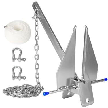 Imagem de JY PERFORMANCE Kit de âncora galvanizada de 2,3 kg com corrente, corda e manilhas, kit de âncora de barco para pontão de 2,4 a 5,8 m, bote, pesca e barcos de baixo