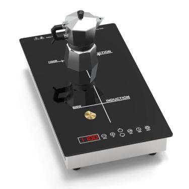 Imagem de GRACEALL Fogão de indução de 2 bocas, fogão elétrico de vidro de 30 cm para cozinhar, fogão de cozinha embutido e de bancada, fogões de plugue de 120 V com trava de segurança e temporizador