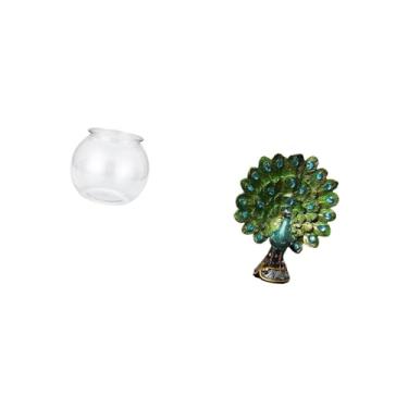 Imagem de Fenteer Elegante Ornamento Transparente de Aquário de Pavão para Mesa de Escritório, Decoração de Casa, Pequeno Vaso de Aquário Redondo, Coleção de Esculturas