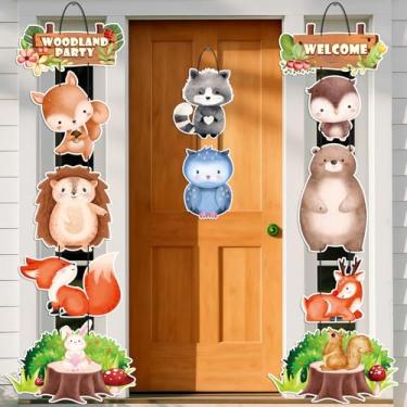 Imagem de Decorações de festa de animais da floresta sinais de porta de animais selvagens suprimentos de festa de aniversário Safari placa de varanda de boas-vindas floresta criaturas decalques de porta