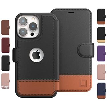 Imagem de LUPA LEGACY Capa carteira para iPhone 14 Pro Max para mulheres e homens, capa com porta-cartão [fina e protetora] para Apple 14 Pro Max (6,7 polegadas), capa de telefone para celular de couro, cinza e marrom, cedro fumê