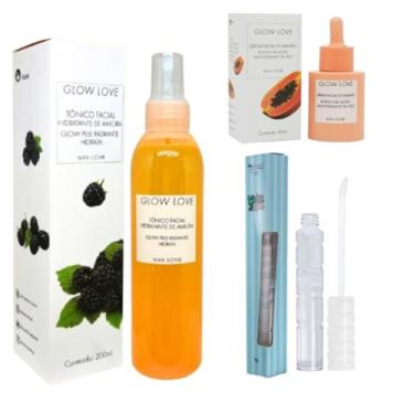 Imagem de Glow Love Kit Facial, Sérum de Mamão, Tônico de Amora Hidratante, Gloss Labial, Conjunto para Cuidados da Pele com Antioxidantes e Hidratação Refrescante