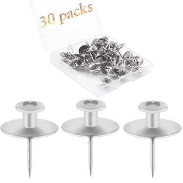 Imagem de 30 peças de pregos, pinos de pressão de cabeça dupla, ganchos para pendurar na parede, pequenos ganchos decorativos para quadro de cortiça de drywall, decoração de fotos de escritório em casa (prata)