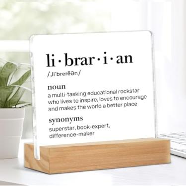 Imagem de Melhores presentes de bibliotecário, presente para biblioteca, decoração de mesa de biblioteca, placa clara de definição de bibliotecário, decoração de mesa de escritório escolar, 10 x 10 cm