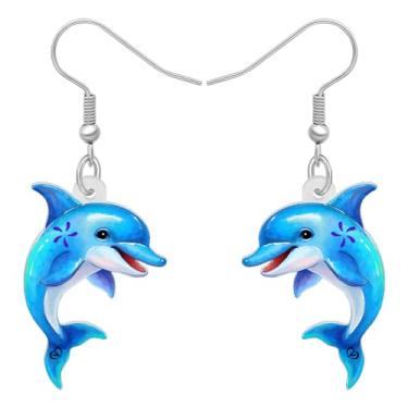 Imagem de Brincos de golfinho azul fofos de acrílico com pingente de animais do oceano, joias para mulheres, acessórios marinhos, presentes, berloques, Medium, Acrílico, Sem pedra preciosa