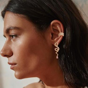 Imagem de Brinco feminino não perfurante, banhado a ouro 14 K, zircão cúbico, piercings, punho empilhado, joia presente, Medium, Latão, Sem pedra preciosa