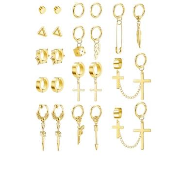 Imagem de 22 brincos falsos de aço inoxidável para homens e mulheres brincos de pingente de corrente cruzada conjunto de brincos de argola de pressão para homens brincos falsos pretos, standard, Aço inoxidável