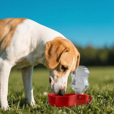 Imagem de Garrafa de água para cães - Garrafa de água portátil para animais de estimação de 250 ml com calha larga e tampa retrátil, fluxo de água rápido, fácil de transportar, vermelho