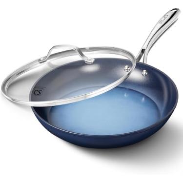 Imagem de KOCH SYSTEME CS Frigideiras antiaderentes, frigideira antiaderente de 25 cm com tampa, frigideira com tampa e revestimentos cerâmicos não tóxicos, compatível com indução, azul gradiente