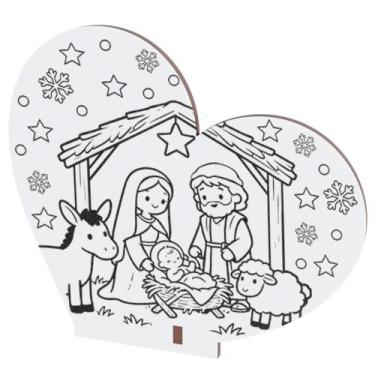 Imagem de Kit Lembrancinha Natal MDF Coração para Colorir  Presépio e Papai Noel