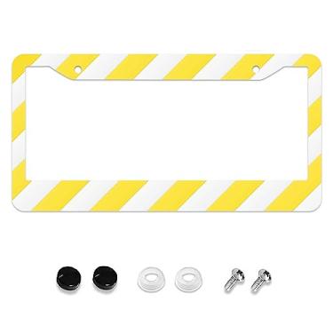Imagem de HUIXIA Moldura de placa de licença com listras amarelas brancas engraçadas molduras de placa de licença bandeira suporte de placa de carro de alumínio bonito capa de moldura para carro frontal para