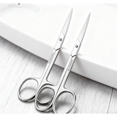 Imagem de Tesoura de sobrancelha e cabelo facial, tesoura de aço inoxidável, tesoura de aparar pequenas e afiadas para bigode, cílios, pelos da orelha do nariz, para homens e mulheres, cuidados pessoais