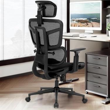 Imagem de Cadeira de escritório ergonômica, cadeira de mesa com altura ajustável, suporte lombar, cadeiras de computador de malha com encosto alto com apoio de braço dobrável para cadeira de mesa Gmaing