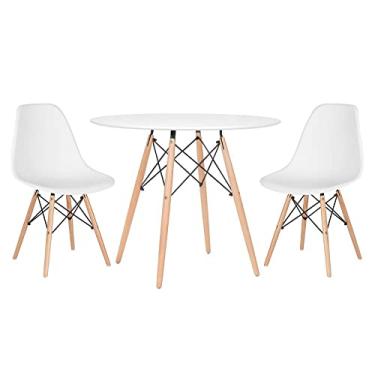 Imagem de Loft7, Kit Mesa redonda Eames 90 cm branco + 2 cadeiras Eiffel Dsw Branco