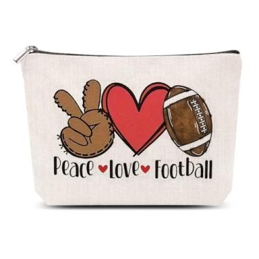Imagem de Bolsa de futebol com zíper Peace Love, presentes de futebol para mulheres, pequena estampa de rúgbi, maquiagem cosmética, bolsa de itens de rúgbi, acessórios para amantes de bola de pé, presentes para