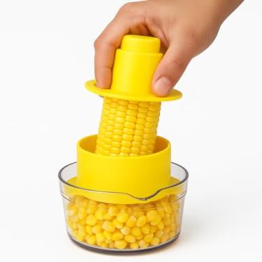 Imagem de Descascador de Milho Manual, Debulhador de Espiga com Lâmina Inox, Recipiente Coletor Graduado, Amarelo, Rápido e Prático, Fácil de Limpar