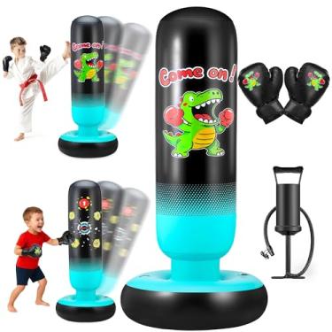 Imagem de EIVONDA Saco de pancadas infantil com luvas de boxe e bomba 165 cm maior dinossauro estável e alvo de acerto 2 em 1 saco de pancadas inflável para crianças conjunto de bolsas de treinamento de boxe