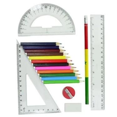 Imagem de Kit Escolar Completo com Lápis Coloridos e Acessórios para Estudantes 