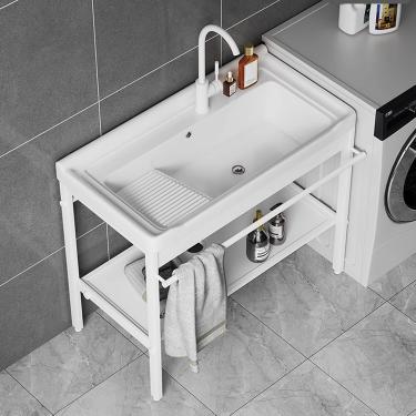 Imagem de Pia De Banheiro Autônoma Com Pernas De Metal Em Aço Inoxidável, Suporte Preto, Prateleira De Armazenamento, Pias Com Escorredor, Cano De água, Válvula De ângulo, Ad, One Color, 91 * 48