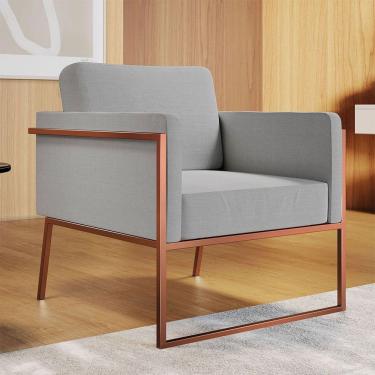 Imagem de Poltrona Em Linho M04 Estrutura Em Ferro Mais Decor Cobre/cinza