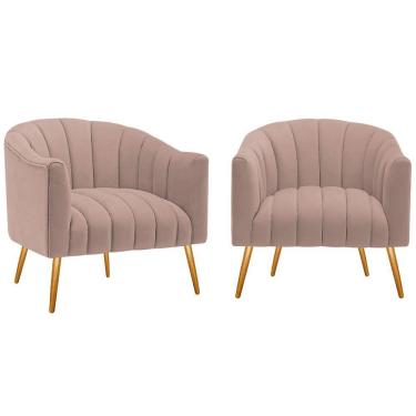 Imagem de Kit 2 Poltronas Decorativas Sala De Estar Recepção Senna Linho - Adj Decor Cor Rosê