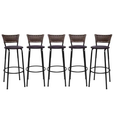 Imagem de Banquetas Altas Bancada Bar Confortável Moderno Design Resistente Estrutura Preta Kit 05 Unidades - Itagold (Marrom Escuro)