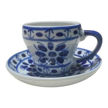Imagem de Xicara e Pires cafezinho 50 ml PIntado à mão Porcelana - Porcelana Mon