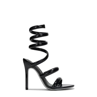 Imagem de Cape Robbin Sandálias femininas de salto alto com tiras em espiral de bico aberto, douradas, Preto, 34