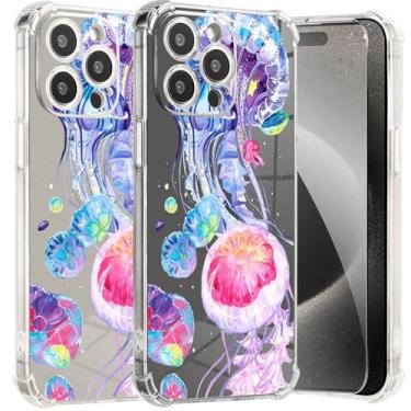 Imagem de Roemary Capa roxa para iPhone 17 Pro Max com design de água-viva do mar, padrão arco-íris com protetor de tela [Buffertech impacto de queda de 2 metros] Capa protetora de TPU macio para iPhone 17 Pro