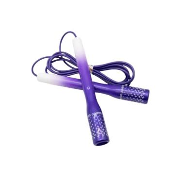 Imagem de KSY Corda de pular arco-íris (J-710, roxo) – Corda cardiovascular ajustável para exercícios físicos femininos e em casa | Alças macias, cabo de PVC liso, design leve | Feito na Coreia