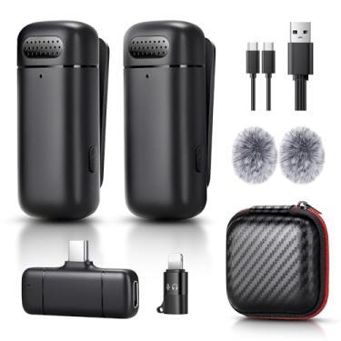 Imagem de [Atualizado] Microfone de lapela sem fio Lavalier alcance de 1,8 m com tempo de funcionamento de 6H, mini microfone Plug & Play com redução de ruído atualizada e reverberação para vlogging, gravação