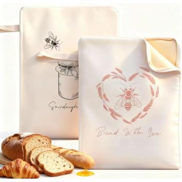 Imagem de WiNDANCE Sacos de pão de cera de abelha de acesso amplo com zíper para pão caseiro - 2 pacotes GG reutilizável de cera de abelha orgânica linho saco de massa fermentada de algodão, sacos de fermento