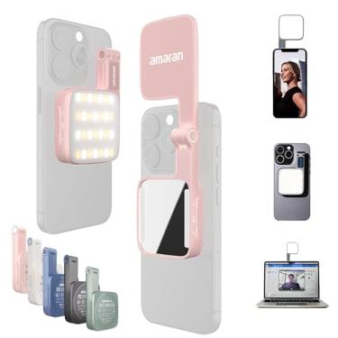 Imagem de Luz magnética para selfie, fonte de luz LED dupla Amaran Go com luz espelhada ajustável CCT 2700K-6500K, recarregável para selfie, maquiagem, videoconferência, TikTok, para iPhone e Android (rosa)