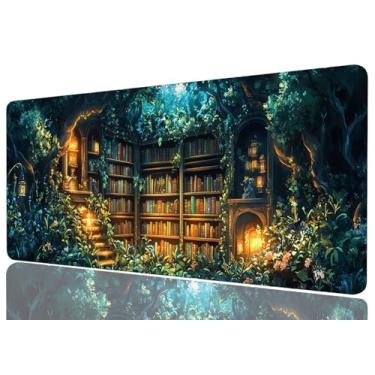 Imagem de Enchanted Library Tapete de mesa Livros mágicos Fantasia Mundo Floresta Estendida Gaming Mouse Pad com Borda Costurada Base Antiderrapante Grande Mouse Pad Escritório Computador Teclado Laptop Casa