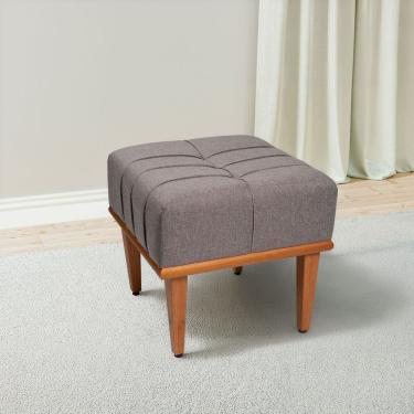 Imagem de Puff Quadrado de Madeira Eucalipto, Estofado e Detalhe em Costura Valentin Cinza