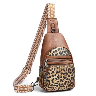 Imagem de Mroede Bolsa tiracolo para mulheres, pochetes para mulheres, bolsa de peito para compras no trabalho, 1-3 leopardo com marrom, Bolsos frontais com zíper duplo
