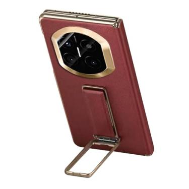 Imagem de FWYANZH Capa de couro para Huawei Mate X7, capa invisível com suporte de alça de pulso dobradiça para câmera à prova de choque, capa traseira de telefone luxuosa, vermelha, Mate X7