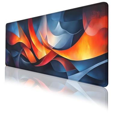 Imagem de Mouse pad abstrato, fogo gelo vermelho azul fluindo arte moderna mousepad impermeável bordas costuradas base de borracha antiderrapante tapete de teclado de computador 80 x 30 cm
