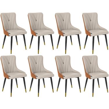 Imagem de Kit 8 Cadeiras De Jantar Estofada Verona Design Italiano Encosto Anatômico Base Metálica Reforçada - Bege-caramelo