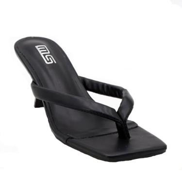 Imagem de Tokouk Chinelo feminino sexy gatinho de salto alto mula, de couro, com tiras, bico aberto, confortável, para o verão, sem cadarço, stiletto para vestido de festa, trabalho de casamento, Preto, 37