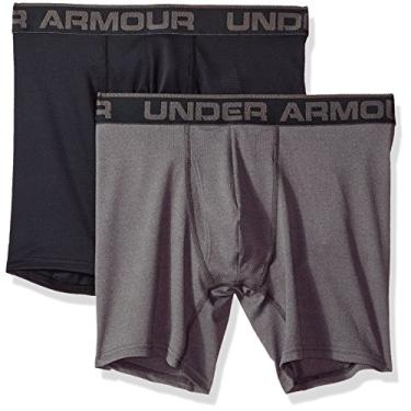 Imagem de Cueca boxerjock masculina Under Armour de malha de 15 cm, pacote com 2, Black (001)/Charcoal Medium Heather, Medium