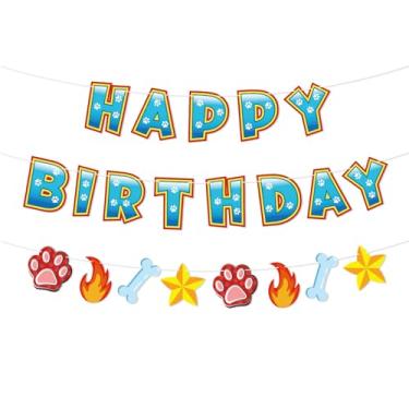 Imagem de Conjunto de 3 Banners Aniversário com Estampado Patinhas Cão, Já Prontos para Decorar Festas Aniversário de Meninos e Baby Showers