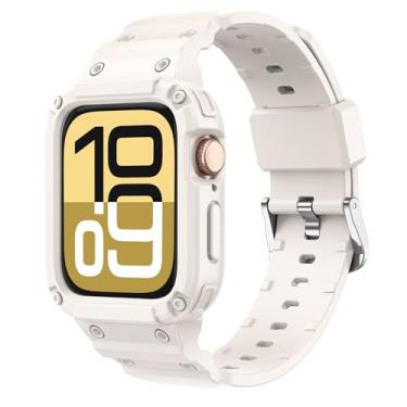 Imagem de Pulseira protetora esportiva compatível com Apple Watch série 11/série 10 de 46 mm e 42 mm com capa resistente à prova de choque para homens e mulheres (starlight, série 10 de 42 mm)