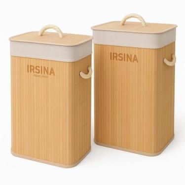 Imagem de Kit 2 Cestos Organizadores para Roupa Suja Bambu com Tampa e Forro Beg