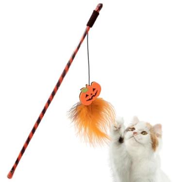 Imagem de Teaser para gatos – bastão de treinamento de gatinho de Halloween, varinha provocadora de gatos com fantasma de abóbora para treinamento, redução de tédio, dentro de casa, ao ar livre